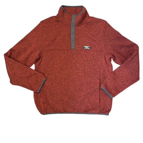 L.L. Bean Sweater Mens Medium Red Slightly Fitted 1/4 Snap Mock Fleece Pullover - Picture 1 of 10